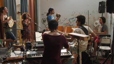 The fictional band Joujma rehearse in a scene from As I Open My Eyes, by Leyla Bouzid, set in the months leading up to Tunisia’s 2011 revolution.