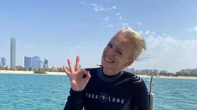 Natalie Banks, founder of UAE-based non-profit organisation Azraq, pictured during the seabed clean-up in Abu Dhabi. Courtesy Azraq