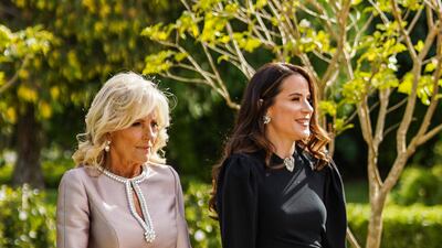 Jill Biden, wife of US President Joe Biden, and their daughter Ashley arrive at the venue. AP