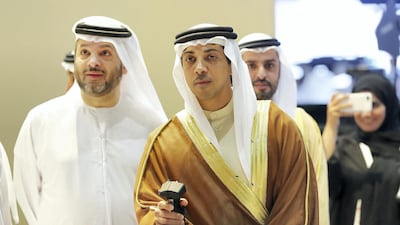 Sheikh Mansour bin Zayed unveiling the Garmousha drone by Adasi. Pawan Singh / The National