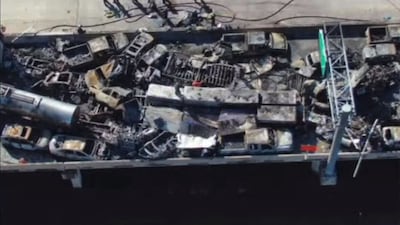 Wreckage of a massive pile-up in the US state of Louisiana that took place in poor visibility. AFP