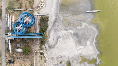 A closed water slide and exposed lakebed during a heat wave on Lake Velence, Hungary. Hungary is boosting electricity production at its sole nuclear plant in Paks as the Danube’s water level has rebounded from record lows, Prime Minister Peter Magyar said Monday. Bloomberg