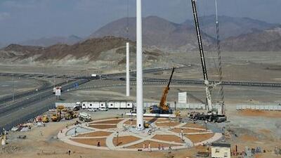 One of the two flagpoles in Fujairah and Umm Al Quwain nears completion.