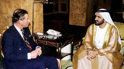 Prince Charles meets Sheikh Mohammed bin Rashid in Dubai in 1999, when the Ruler was Crown Prince of Dubai. Wam