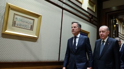 Turkish President Recep Tayyip Erdogan, right, with Nato Secretary General Mark Rutte in Ankara. Reuters