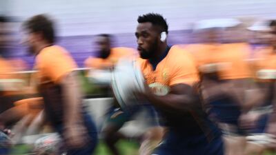 South Africa's flanker Siya Kolisi takes part in a training session Fuchu Asahi Football Park in Tokyo ahead of their Japan 2019 Rugby World Cup semi-final against Wales. AFP