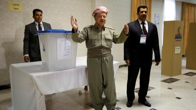 Iraqi Kurdish President Masoud Barzani casts his vote during Kurds independence referendum last week. Azad Lashkari / Reuters
