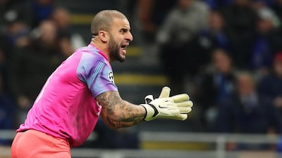 Manchester City's defender Kyle Walker after replacing Claudio Bravo in goal. EPA