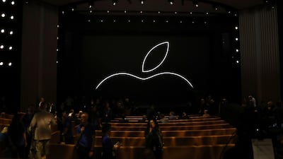 Attendees start to fill the seats before the Apple event. Getty