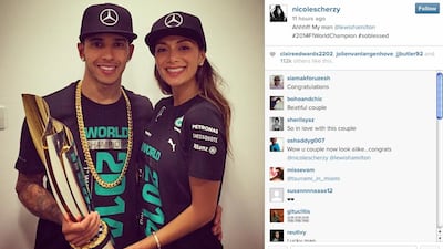 A screen shot from Nicole Scherzinger's Instagram page showing her and her boyfriend Lewis Hamilton.