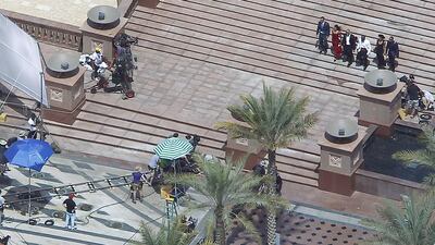 =The main cast of Fast and the Furious movie, led by Vin Diesel, Tyrese Gibson, Michelle Rodriguez and Ludacris now filming at the Emirates Palace Hotel. Jeffrey E Biteng / The National