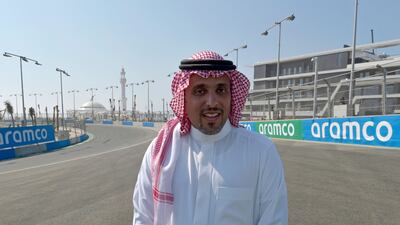 Prince Khalid bin Sultan al-Faisal, president of the Saudi Automobile and Motorcycle Federation (SAMF), speaks during an interview with AFP on November 28, 2021, at the Jeddah Corniche Circuit that is expected to host the Saudi Arabian Grand Prix in the Saudi Red Sea resort of Jeddah. - Saudi Arabia's debut Formula One race will showcase the country to the world, its motorsports chief said, hitting back at criticism over human rights and calls for singer Justin Bieber to cancel his headline act. (Photo by Amer HILABI / AFP)