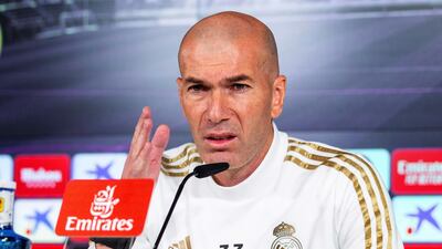 Zinedine Zidane speaks during a press conference at Valdebebas sports city in Madrid. EPA