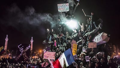 A handout image provided by the World Press Photo (WPP) organisation on 18 February 2016 shows a picture by French photographer Corentin Fohlen for Stern and Paris Match that won 2nd prize singles in the Spot News category of the 59th annual World Press Photo Contest, it was announced by the WPP Foundation in Amsterdam, The Netherlands on 18 February 2016. The picture shows a demonstration against terrorism in Paris, France, on 11 January 2015, after a series of five attacks occurred across the Ile-de-France region, beginning at the headquarters for satirical newspaper Charlie Hebdo. Corentin Fohln / EPA