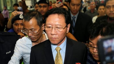 North Korean ambassador to Malaysia Kang Chol, who is expelled from Malaysia, arrives at Kuala Lumpur international airport in Sepang, Malaysia March 6, 2017. Lai Seng Sin/Reuters