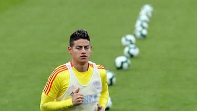 Colombia playmaker James Rodriguez participates in a team training session in Bogota, Colombia. EPA