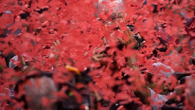 Toronto Raptors hoist the NBA Eastern Conference trophy after defeating the Milwaukee Bucks. AP Photo