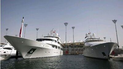 The yachts Moonlight, left, and M/Y Jana on display at the Abu Dhabi Yacht Show on Yas Island.