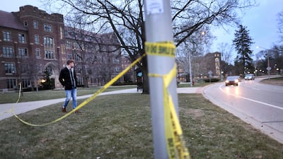 Crime scene tape at the student union building on the campus of the university. AFP