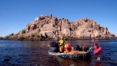 A group of Nubian women on Lake Nasser, which was created on their original lands when the Aswan High Dam was built.