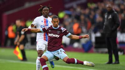 Thilo Kehrer of West Ham is challenged by Eberechi Eze of Crystal Palace. Getty