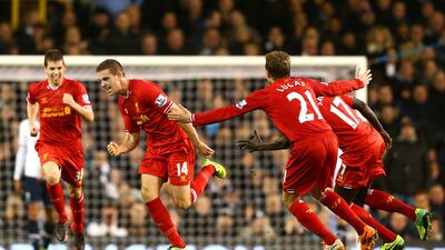 Until recently, Liverpool’s Jordan Henderson, second from left, was considered a £20m flop. Paul Gilham / Getty Images