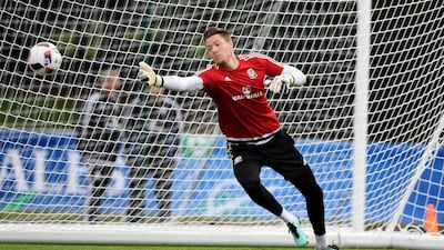 Wales goalkeeper Wayne Hennessey in action during Wales training ahead of their UEFA Euro 2016 semi final against Portugal at College Le Bocage on July 4, 2016 in Dinard, France. (Photo by Stu Forster/Getty Images)