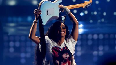 HER performs during the BET Awards. Reuters