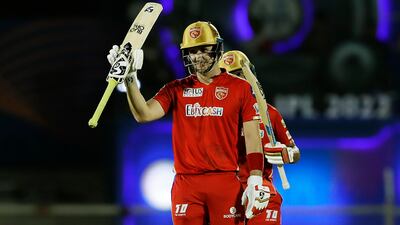 Liam Livingstone of Punjab Kings celebrates his fifty against Chennai Super Kings at the Brabourne Stadium in Mumbai on Sunday, April 3, 2022. Sportzpics / IPL