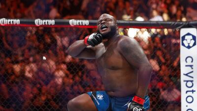 Derrick Lewis reacts to defeating Marcos Rogerio De Lima in only 33 seconds of Round 1. Reuters