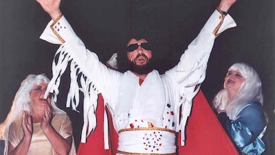 Richard Summerfield plays Elvis King of Thebes, with the Fates Kate Hall and Dawn Arrol in the 2006 production of Hercules. Courtesy David Campbell.