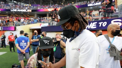 Rapper Jay-Z and daughter Blue Ivy Carter before the Super Bowl LVI kicked off at SoFi Stadium in Inglewood, California, on February 13. Getty Images