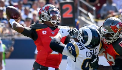 Tampa Bay Buccaneers quarterback Jameis Winston contributed to the 55-40 scorigami against the St Louis Rams. Robert Hanashiro-USA TODAY Sports
