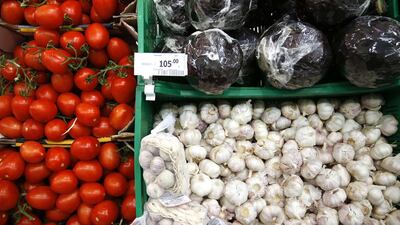 Vegetables for sale are displayed at a grocery store in Moscow. Maxim Zmeyev / Reuters