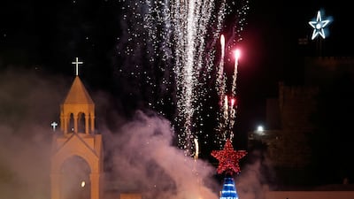 Fireworks light up the sky in Bethlehem's Manger Square, in the Israeli-occupied West Bank, to mark the beginning of the Christmas season. Reuters