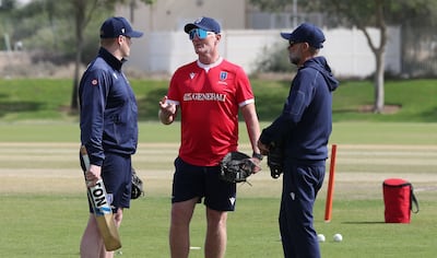 Italy coaches Kevin O'Brien, left, Dougie Brown, centre, and John Davison. Chris Whiteoak / The National