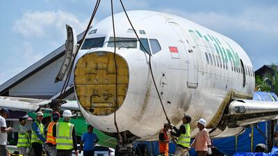 A section of a decommissioned Boeing 737 jet is installed at a Hajj pilgrimage centre, in Banda Aceh, Indonesia. It will be used to help familiarise pilgrims to Makkah who have never flown before. AFP