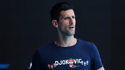 Novak Djokovic of Serbia is seen during a training session at Melbourne Park. EPA