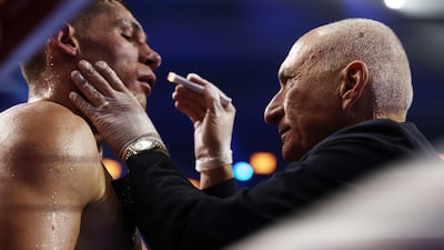 A doctor inspects the eye of Chris Billam-Smith at the end of Round 6. Getty Images