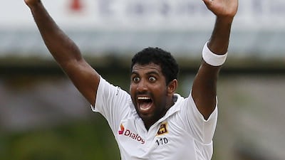 Sri Lanka's Dhammika Prasad shown on Sunday during the fourth day of the second Test against Pakistan in Colombo. Dinuka Liyanawatte / Reuters / June 28, 2015