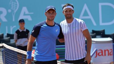 Grigor Dimitrov, right, poses for photos with Borna Coric during their Adria Tour semifinal in Zadar, Croatia. AP Photo