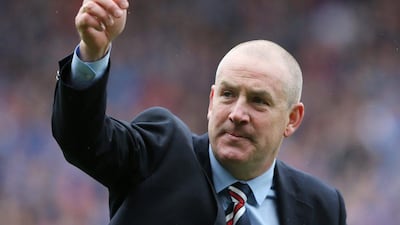 Rangers manager Mark Warburton celebrates at the end of his side's penalty shootout win over Celtic in the Scottish Cup semi-final on Sunday. Russell Cheyne / Action Images / Reuters / April 17, 2016