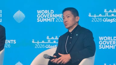 G42 chief executive Peng Xiao on a panel at the World Governments Summit in Dubai. Salim A. Essaid / The National
