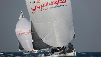 Team Messe Frankfurt during the Bahrain - Doha race of the EFG Sailing Arabia – The Tour 2014. Lloyd Images