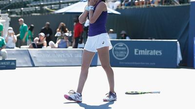 Johanna Konta of Great Britain reacts after winning the final against Venus Williams of the United States during day seven of the Bank of the West Classic at the Stanford University Taube Family Tennis Stadium on July 24, 2016 in Stanford, California. Lachlan Cunningham / Getty Images