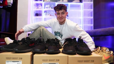 Kevin Ghassemi, 17, who collected trainers as a hobby, has started his own business in Dubai reselling shoes. All photos: Pawan Singh / The National