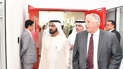 Saeed Mohammed Al Tayer, Chairman of Mai Dubai, and Jay Andres, Chief executive of Mai Dubai and other Mai Dubai staff welcomed Sheikh Mohammed to the premises.