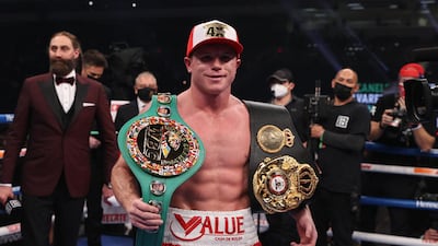 Canelo Alvarez (red trunks) celebrates after defeating Callum Smith during their WBA, WBC and Ring Magazine super middleweight championship bout at the Alamodome in San Antonio. USA Today