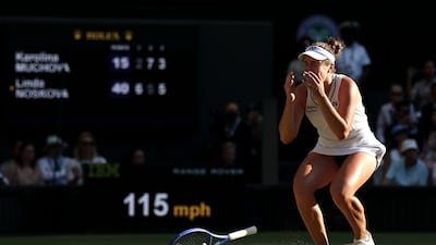 Linda Noskova celebrates winning championship point against Karolina Muchova. Getty Images