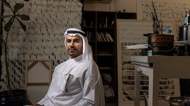 Emirati artist Juma Al Haj at his home studio in Sharjah. Antonie Robertson / The National